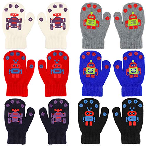 QKURT 6 pares de guantes para niños, guantes de punto unisex de invierno, manopla para niños pequeños, manopla de punto suave, guantes elásticos cálidos para niños de 2 a 5 años
