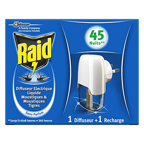 Raid - Difusor eléctrico líquido antimosquitos, 45 noches, 1 difusor + 1 recarga de 27 ml