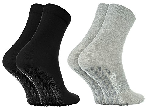 Rainbow Socks - Hombre Mujer Calcetines Antideslizantes ABS Colores de Algodón - 2 Pares - Negro Gris - Talla 42-43