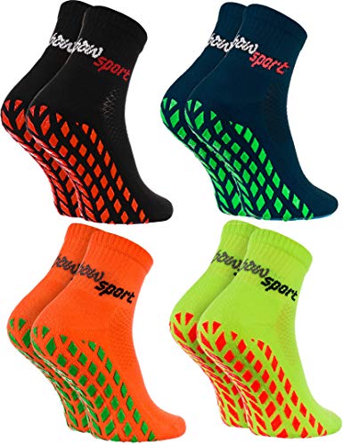 Rainbow Socks - Hombre Mujer Calcetines Antideslizantes de Deporte - 4 Pares - Negro Azul Naranja Verde - Talla 42-43