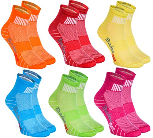 Rainbow Socks - Hombre Mujer Calcetines Colores de Algodón - 6 Pares - Naranja Rojo Amarillo Verde Mar Verde Fucsia - Talla 42-43