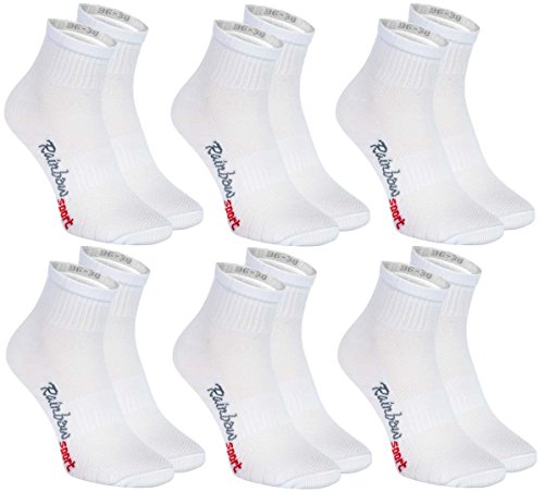 Rainbow Socks - Hombre Mujer Calcetines Deporte Colores de Algodón - 6 Pares - Blanco - Talla 39-41