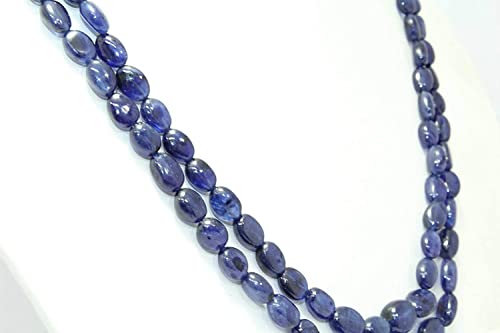 Rajasthan Gems - Collar con cuentas ovaladas de zafiro, 2 líneas, 280 quilates