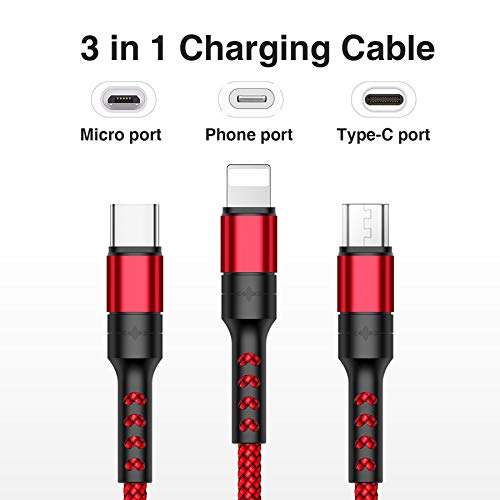 RAVIAD 3 en 1 Multi Cable de Carga, Nylon Multi USB Cargador Cable Múltiples Micro USB Tipo C Compatible con Samsung Galaxy S10/S9/S8/S7/S6, Huawei P30/P20/P10, Redmi Note 7/Mi A3/A2/A1