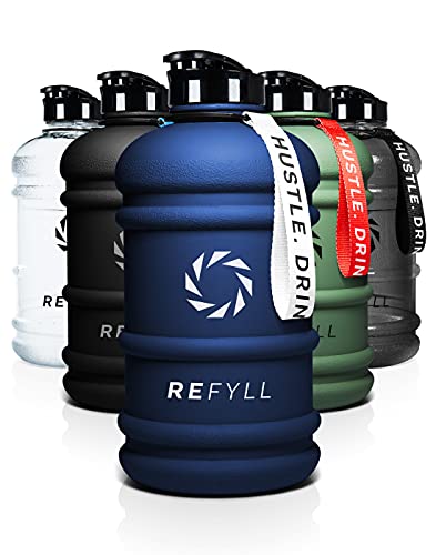 REFYLL X Botella Sport 2L – "Beast" I Botella ligera de 2 litros para gimnasio, fitness y entrenamiento I Water Jug 2200 ml I Botella 2L – 100% antigoteo & libre de BPA (azul marino)