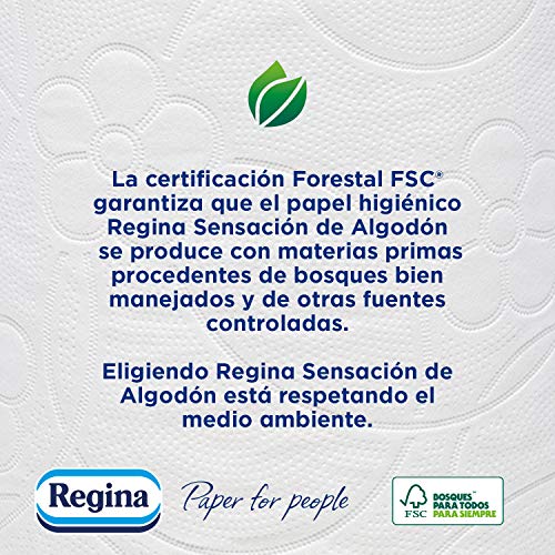 Regina Sensación de Algodón Papel Higiénico | 36 rollos | Capas extra resistentes, suaves como el algodón | Papel 100% certificado FSC®