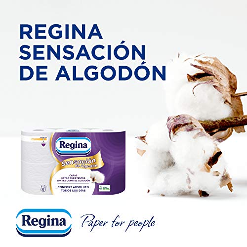 Regina Sensación de Algodón Papel Higiénico | 36 rollos | Capas extra resistentes, suaves como el algodón | Papel 100% certificado FSC®