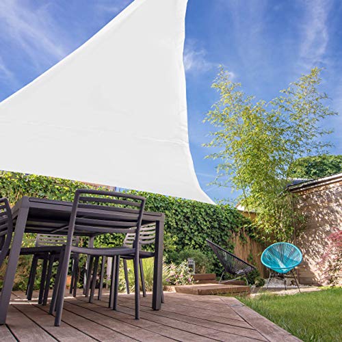 Relaxdays, Blanco Toldo Vela Triangular, Impermeable, Protección Rayos UV, con Cuerdas para tensar, 5x5x5 m