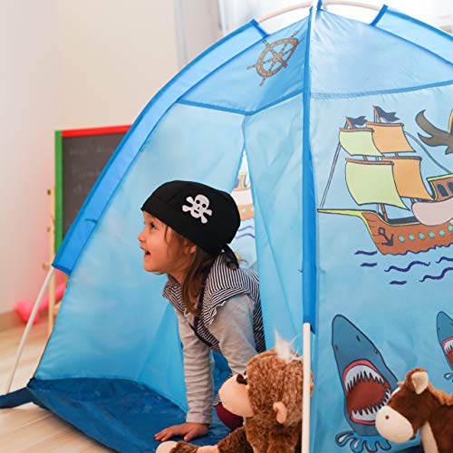 Relaxdays Tienda Campaña Infantil de Piratas, Tienda para Niños, Interior-Exterior, Poliéster, 90 x 118 x 115 cm, Azul