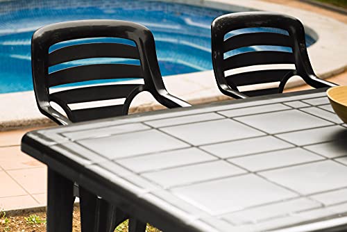 RESOL Olot Mesa Jardín y Comedor Exterior 140x90 Rectangular para 4-6 Personas con Agujero de Sombrilla | Protección UV para Uso en Patio, Terraza o Porche | Fácil Mantenimiento - Blanca