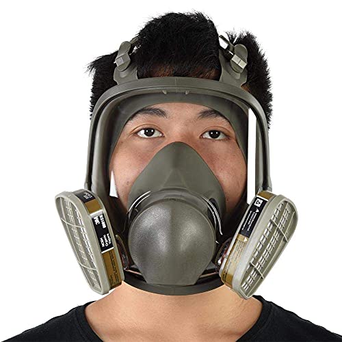 Respirador de cara completa, mascara de gas militar máscara de gas y respirador de vapor orgánico para pintar, desinfección de soldadura(Juego completo de 7 piezas + 3 cajas)