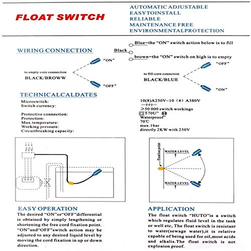Reusious Controlador de nivel de agua de cable de 3 metros Interruptor de flotador rectangular CA 220 V 15 (8) A