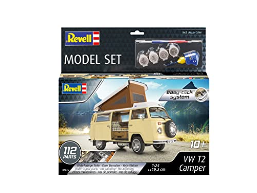 Revell- Model Set VW T2 Camper Maqueta para Principiantes con Sistema Easy Click, Kit de Inicio con Accesorios básicos, Color Plateado (67676)