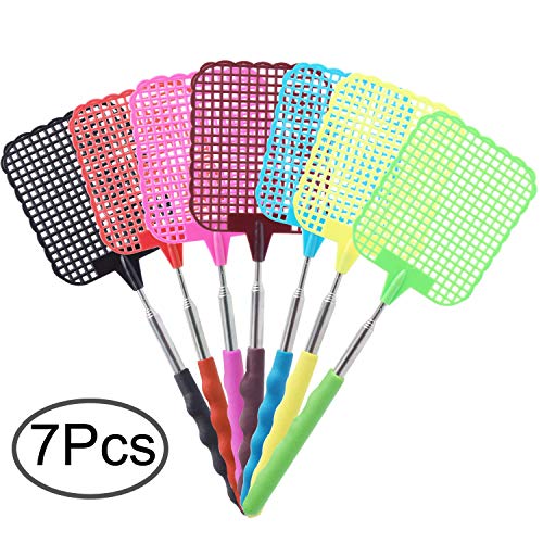 REYOK 7 Pcs Telescopic Fly Swatters, Extendable Fly Swatter Control Manual de Swat Ajustable Ajustable Duradero Mango Extensible Esposa de la casa Ayudante 7 Colors