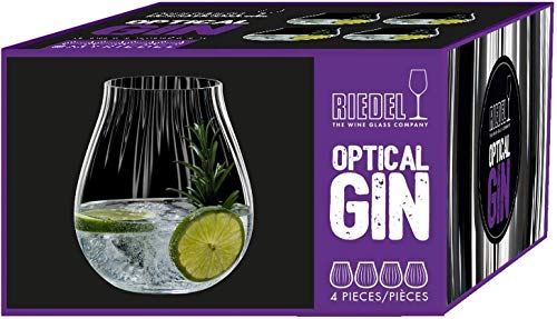 Riedel O 5515/67 Gin Tonic - Juego de 4 vasos ópticos para ginebra (incluye pajitas de acero inoxidable), color negro