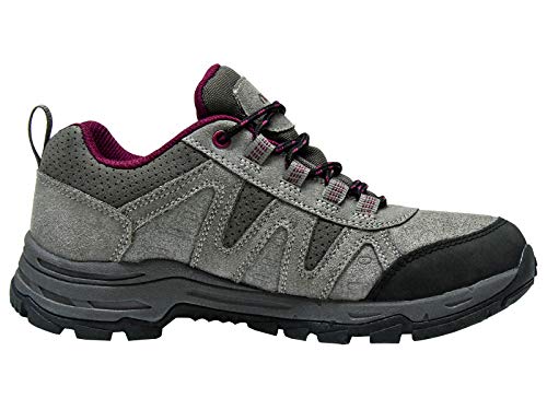 riemot Zapatillas Trekking para Mujer y Hombre, Zapatos de Senderismo Calzado de Montaña Escalada Aire Libre Impermeable Ligero Antideslizantes Zapatillas de Trail Running, Mujer Gris Rojo 39 EU