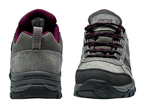 riemot Zapatillas Trekking para Mujer y Hombre, Zapatos de Senderismo Calzado de Montaña Escalada Aire Libre Impermeable Ligero Antideslizantes Zapatillas de Trail Running, Mujer Gris Rojo 39 EU