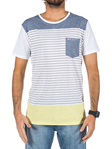 Rip Curl - Camiseta a Rayas con Cuello Redondo de Manga Corta para Hombre, Talla 2XL, Color Blanco