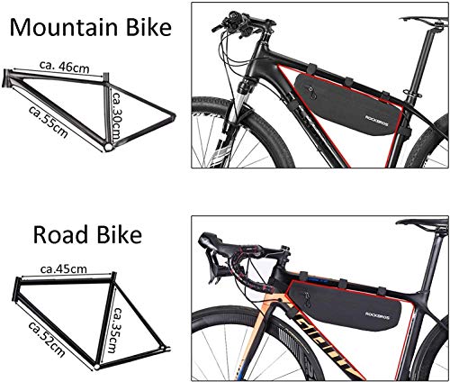 ROCKBROS Bolsa Triangular para Cuadro de Bicicleta Impermeable Ajustable Frontal de Tubo para Ciclismo con Gran Capacidad para Bicis MTB Bici de Carretera
