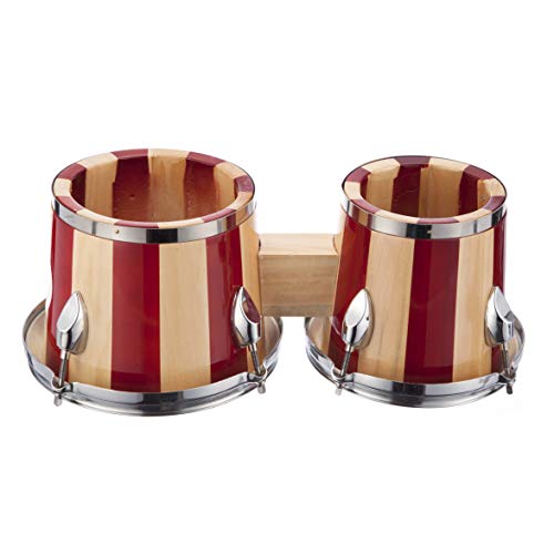 RockJam 7 pulgadas y 8 pulgadas bongo conjunto con la bolsa acolchada y llave de ajuste de rayas rojas y naturales