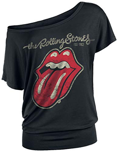 Rolling Stones The Plastered Tongue Mujer Camiseta Negro M, 95% Viscosa, 5% elastán, Regular