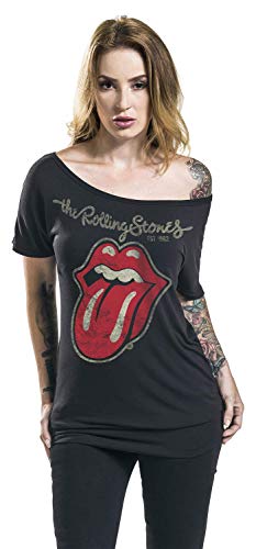 Rolling Stones The Plastered Tongue Mujer Camiseta Negro M, 95% Viscosa, 5% elastán, Regular