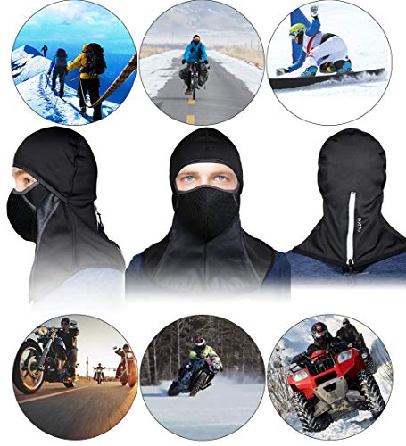 ROTTO Pasamontañas Moto Negro Impermeable Esquí Ciclismo Snowboard Máscara Facial de Deportes al Aire Libre Calentar a Prueba de Viento Tamaño (Negro-A(con Cremallera))