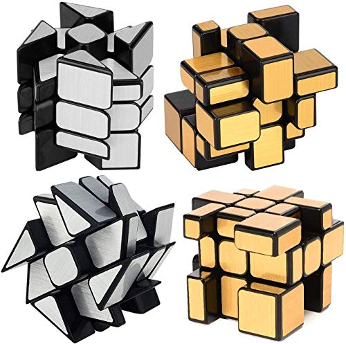 ROXENDA Magic Cube Set, [2 Paquete] Cubo de Espejo - Espejo Dorado S y Espejo de Plata - Irregular Cubo Mágico 3x3x3, Speed Cube Twisty Box Rompecabezas