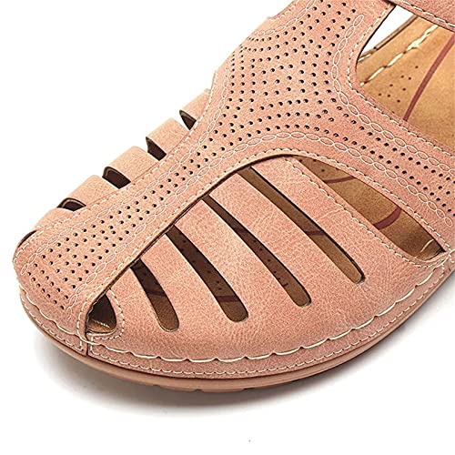 RTPR Sandalias para mujer, estilo retro europeo y americano, tallas grandes, ligeras, suela suave, zapatos informales, rosa, 42 EU