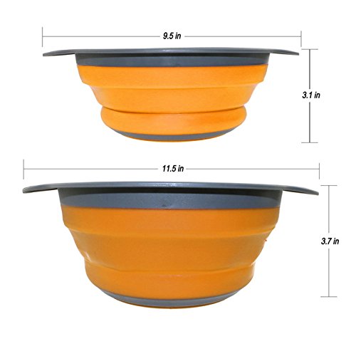 Ruesious Escurridor Plegable Colador de Silicona Cesta de Verduras Frutas, Incluye 2 Tamaños de 20 y 24 cm (Naranja)