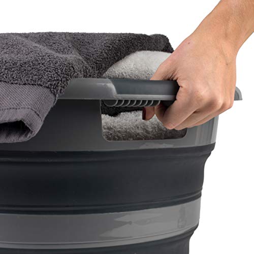 Russell Hobbs LA053879GRYEU Cesta de lavado ovalada de plástico plegable, 27 l, negro/gris, limpieza, ligera, Perfecto para un almacenamiento sencillo