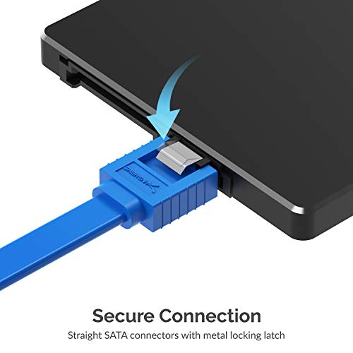 Sabrent SATA III (6 Gbit/s) Cable de Datos en Ángulo Recto con Pestillo de Bloqueo Para Unidades de Disco Duro/SSD/CD y DVD (paquete de 3-20 pulgadas) en Azul (CB-SRB3)