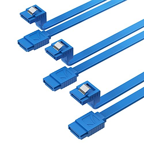 Sabrent SATA III (6 Gbit/s) Cable de Datos en Ángulo Recto con Pestillo de Bloqueo Para Unidades de Disco Duro/SSD/CD y DVD (paquete de 3-20 pulgadas) en Azul (CB-SRB3)