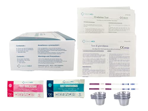 SALO MED - 50 pruebas de ovulación + 20 pruebas de embarazo - Tiras reactivas de orina empaquetadas individualmente (50 LH + 20 HCG) con 70 tazas de orina incluidas
