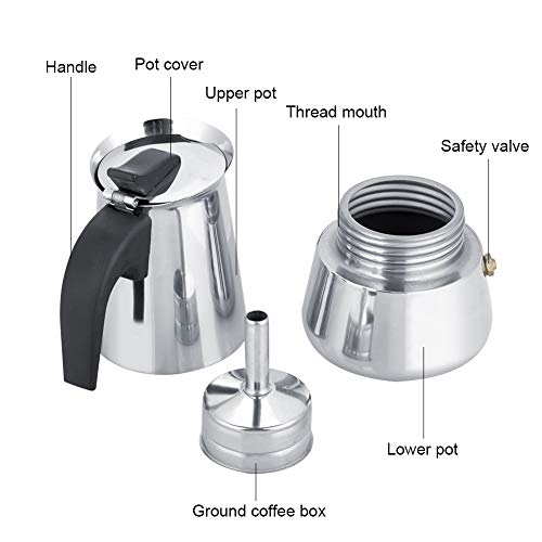 Samfox Coffee Pot, Mocha Pot portátil de acero inoxidable Moka Espresso Maker para el hogar(100ml)