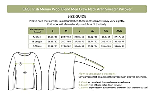 SAOL Irlandés de punto de los hombres cuello redondo Aran suéter - marr�n - Medium