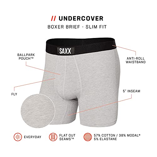 SAXX Underwear Co. Calzoncillos bóxer Ropa Interior encubierta Calzoncillos bóxer con Soporte Fly and Builtin Ballpark Pouch Medio Brezo Gris