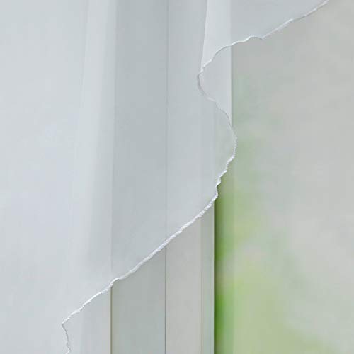 SCHOAL Visillos de cocina de gasa, 2 unidades, cortos, para ventanas pequeñas, con cinta fruncida/cordón, color blanco, 80 x 80 cm