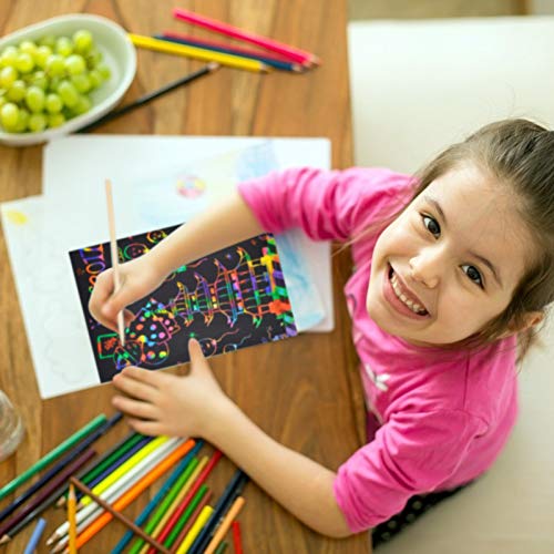 Scratch Art LANMOK Rascar Creativas Papel Manualidades con Rabados Dibujo scratch láminas decoración DIY para niños pintar rascando dibujos infántiles coloridos con plantillas y pencil de madera