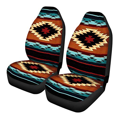 SEANATIVE Navajo - Fundas para asientos delanteros con patrón azteca, 2 unidades, para la mayoría de vehículos, coches, sedán, camión, SUV, furgoneta