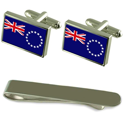 Select Gifts Islas Cook Bandera Gemelos Plata Clip Grabado Set de Regalo