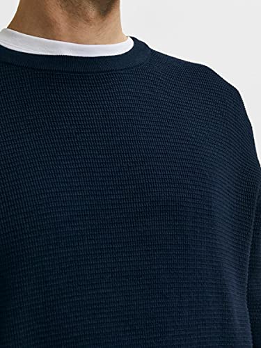 SELECTED HOMME Slhrocks LS Knit G Noos-Cuello Redondo Suéter, Azul Oscuro (Dark Sapphire), L para Hombre