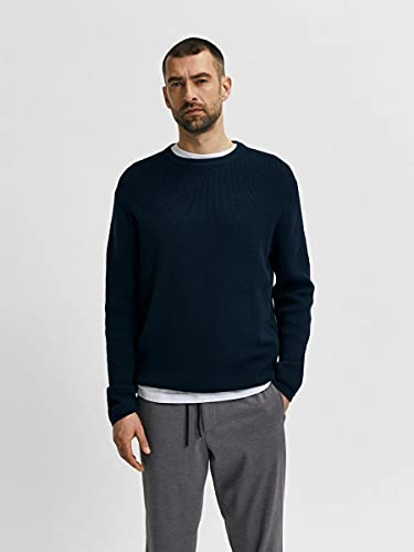 SELECTED HOMME Slhrocks LS Knit G Noos-Cuello Redondo Suéter, Azul Oscuro (Dark Sapphire), L para Hombre