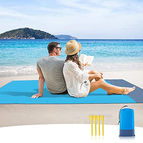 Sendowtek Esterilla de Playa, 200 x 140 cm Manta Playa Grande Impermeable Esterilla Impermeable Playa con 4 Clavos fijos,Ideal para Viajes al Aire Libre