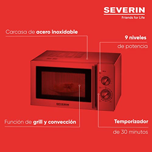 SEVERIN Microondas con grill 2 en 1, horno microondas con 9 niveles de potencia y descongelación, microondas potente con rejilla y plato giratorio, 900 W, plateado/gris, MW 7869