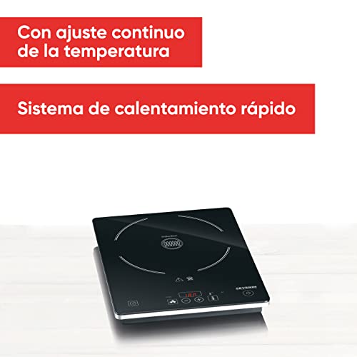 SEVERIN Placa de inducción de calentamiento rápido, placa vitrocerámica portátil, hornillo de inducción con termostato regulable, negro, 2000 W, KP 1071