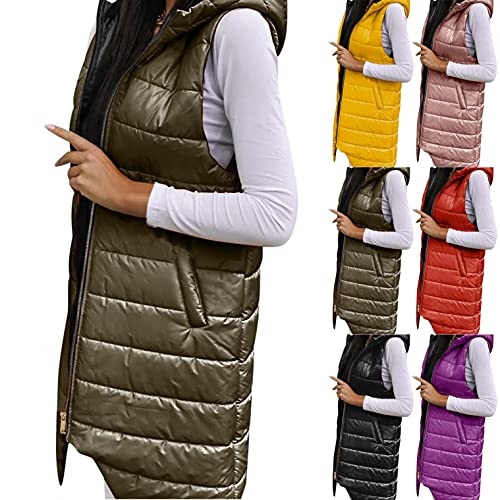 SGSD Chaleco acolchado ligero para mujer, chaleco largo de plumón, sin mangas, resistente al viento, para otoño e invierno, abrigo de plumas, chaqueta de invierno, Negro , XXXL