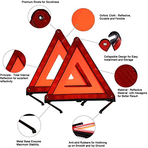 Shalwinn Triángulo Reflectante de Advertencia para Coche,Paquete de 2 triángulos de Advertencia automáticos, para emergencias y averías