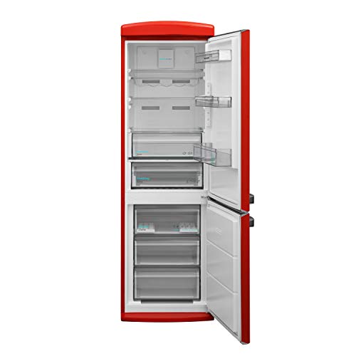 Sharp SJ-RA10RMXR3-EU - Refrigerador retro (parte inferior congelador), A+++, altura 190,1 cm, 175 kWh/año, compartimento para verduras OptiFresh, con regulación de la humedad, color rojo