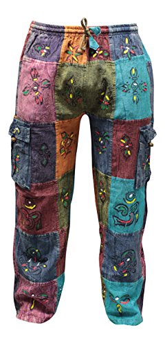 Shopoholic Fashion - Pantalones estilo hippy festival de verano, unisex, de tela de retales efecto desteñido multicolor Multi Color large